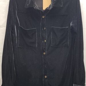 Umgee Black Velvet Shirt with Collar